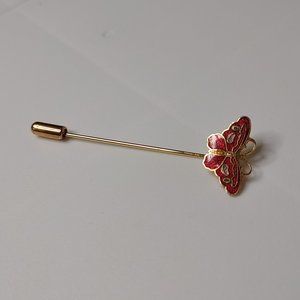 Red And Gold Tone Butterfly Stick Pin